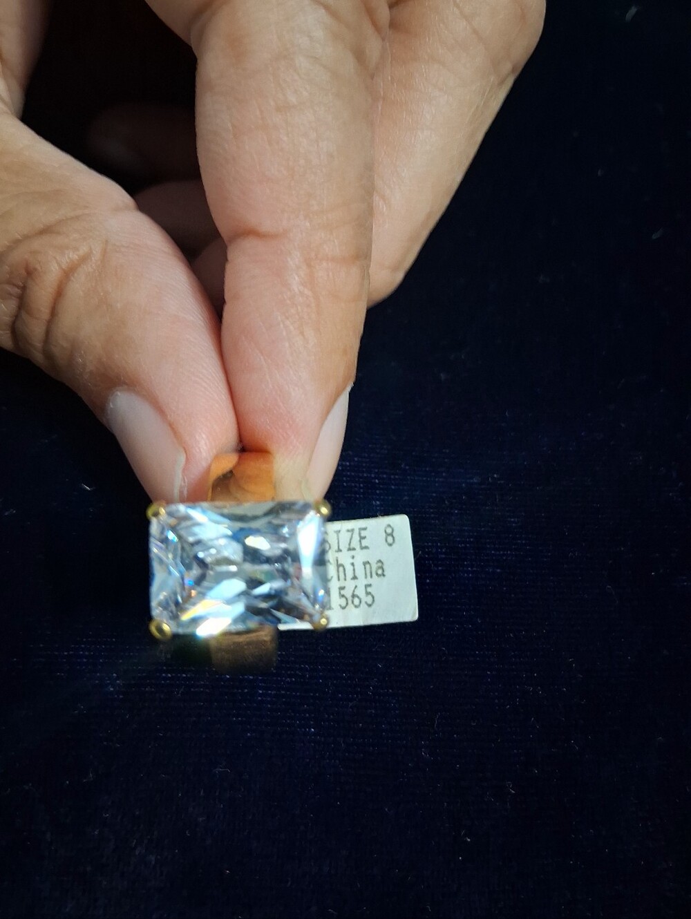 Gold-Tone Ring with Large Clear Square Stone - Size 8